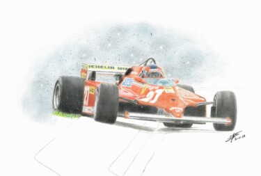 Desenho intitulada "Gilles Villeneuve a…" por Lorenzo Benetton, Obras de arte originais, Conté