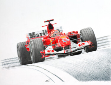 Desenho intitulada "Michael Schumacher…" por Lorenzo Benetton, Obras de arte originais, Conté