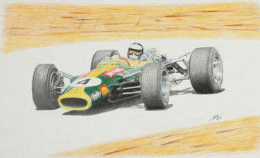 Drawing titled "Jim Clark last GP -…" by Lorenzo Benetton, Original Artwork, Conté