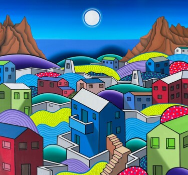 Pintura intitulada "Paesaggio urbano" por Lorenzo Bicci, Obras de arte originais, Óleo