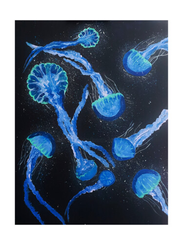 Malarstwo zatytułowany „space jelly” autorstwa Lorenzo Bulin, Oryginalna praca, Akryl Zamontowany na Drewniana rama noszy
