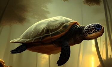 Digitale Kunst mit dem Titel "tartaruga nella for…" von Lorenzo Corti, Original-Kunstwerk, KI-generiertes Bild