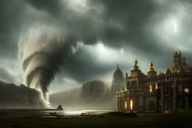Digitale Kunst getiteld "tornado in pianura" door Lorenzo Corti, Origineel Kunstwerk, AI gegenereerde afbeelding