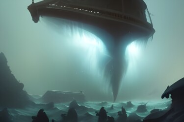 Arte digitale intitolato "navicella sull'acqua" da Lorenzo Corti, Opera d'arte originale, Immagine generata dall'IA