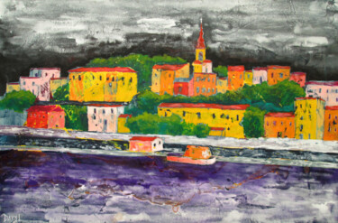 Painting titled "Belgrad" by Lorenzo Dalcò, Original Artwork, Enamel Mounted on Wood Stretcher frame