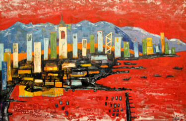 Pittura intitolato "Hong Kong" da Lorenzo Dalcò, Opera d'arte originale, Smalto Montato su Telaio per barella in legno
