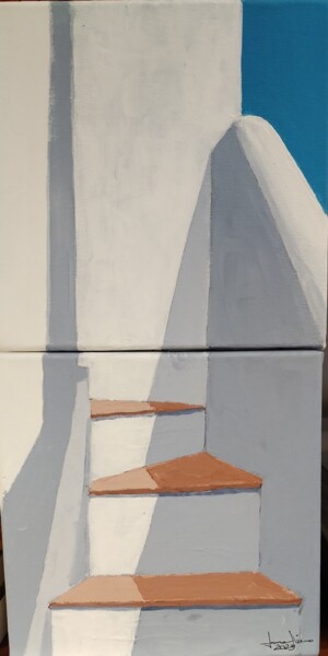 Painting titled "scalini di casa mia" by Lorenzo Cataneo, Original Artwork, Acrylic Mounted on Wood Stretcher frame
