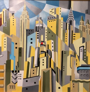 Painting titled "Metropolis" by Lorenzo Monegato, Original Artwork, Oil