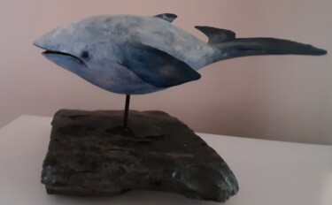 Sculpture titled "Baleine bleue" by Lorette Perret, Original Artwork, Terra cotta