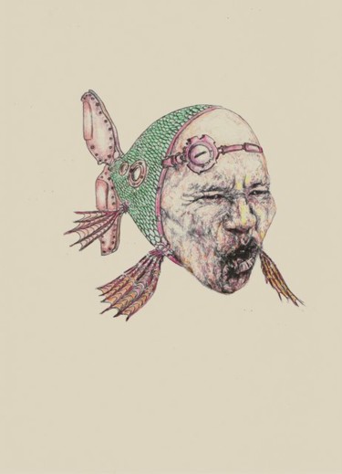 Desenho intitulada "Humanfish" por Florian T, Obras de arte originais, Lápis
