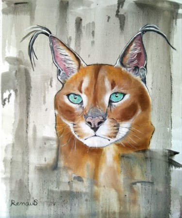 Painting titled "lynx" by Lorie Renaud, Original Artwork, Oil