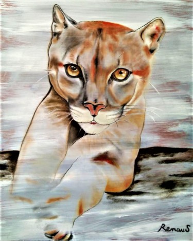 Painting titled "PUMA" by Lorie Renaud, Original Artwork, Oil