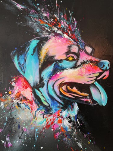 Schilderij getiteld "Dog Style" door Lorie Renaud, Origineel Kunstwerk, Acryl