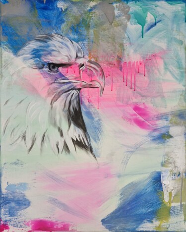 Painting titled "EAGLE" by Lorie Renaud, Original Artwork, Acrylic Mounted on Wood Stretcher frame
