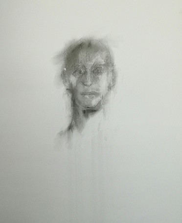 Tekening getiteld "l'homme de face" door Martine Swynghedauw, Origineel Kunstwerk, Grafiet
