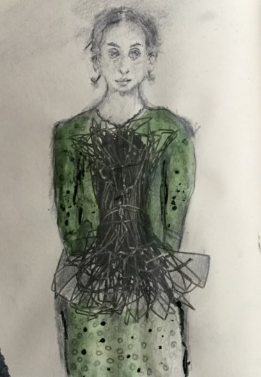 Drawing titled "Le corset" by Martine Swynghedauw, Original Artwork, Ink Mounted on Cardboard