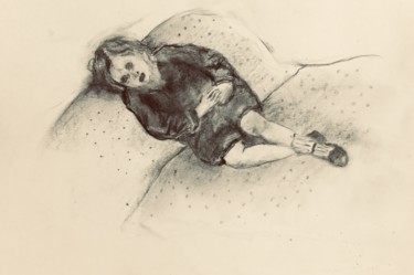 Drawing titled "Petite fille triste" by Martine Swynghedauw, Original Artwork, Pencil
