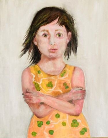 Peinture intitulée "Jeune fille à la ro…" par Martine Swynghedauw, Œuvre d'art originale, Acrylique