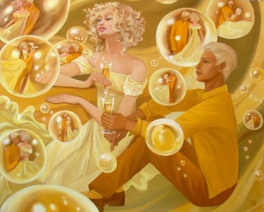 Картина под названием "Мечты,тающие в шамп…" - Larisa Ilchenko, Подлинное произведение искусства, Масло