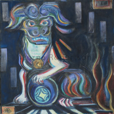 Malerei mit dem Titel "Foo Dog" von Lorna Dooling Robertson, Original-Kunstwerk, Öl