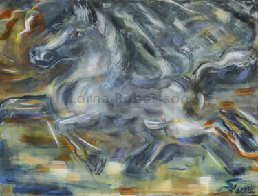 Painting titled "Hansu Horse II" by Lorna Dooling Robertson, Original Artwork, Oil