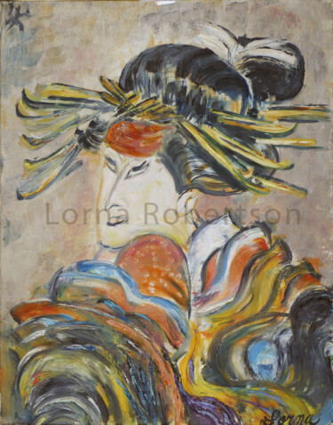 Schilderij getiteld "Kabuki" door Lorna Dooling Robertson, Origineel Kunstwerk, Olie