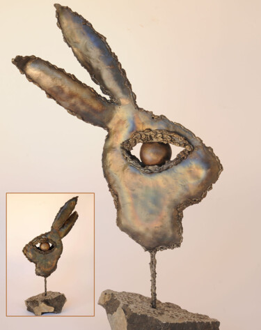 Sculpture titled "le lapin de jade" by Robert Marcel Becker, Original Artwork, Metals