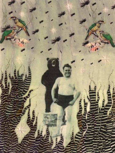 Collages intitulée "Bear & cold man" par Lost Beauty, Œuvre d'art originale