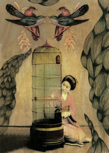 Collages intitulée "Bird in cage" par Lost Beauty, Œuvre d'art originale