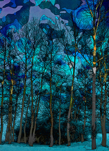 Digitale Kunst mit dem Titel "Trees in Blue" von Lothar Boris Piltz, Original-Kunstwerk, Digitale Malerei