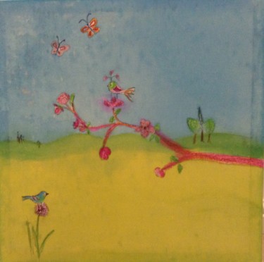 Malerei mit dem Titel "L' oiseau sur la br…" von Charlotte Ramakers, Original-Kunstwerk, Tinte