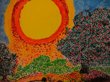 Painting titled "Apple trees" by Lou Baldin, Original Artwork, Enamel