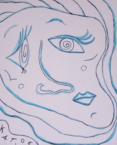 Peinture intitulée "La femme-océan" par Lou Kat, Œuvre d'art originale, Huile