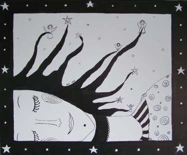 Peinture intitulée "La nuit, ce qui se…" par Lou Kat, Œuvre d'art originale, Huile
