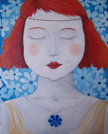 Peinture intitulée "Fleur bleue" par Lou Kat, Œuvre d'art originale, Acrylique