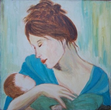 Peinture intitulée "Maternité" par Lou Kat, Œuvre d'art originale, Huile
