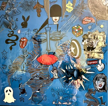 Collagen mit dem Titel "Rock ‘n’ roll" von Sandrine Lascols, Original-Kunstwerk, Tinte