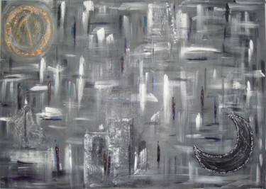 Painting titled "la lune et le soleil" by Sandrine Lascols, Original Artwork, Oil