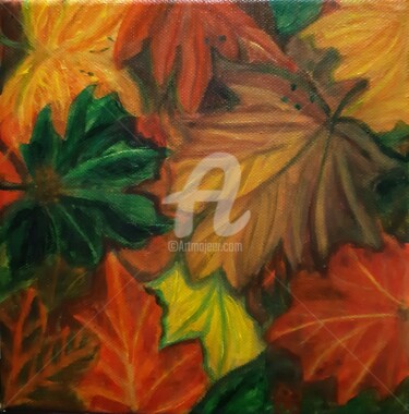 Painting titled "Hojas de otoño" by Loubarca, Original Artwork, Acrylic Mounted on Wood Stretcher frame
