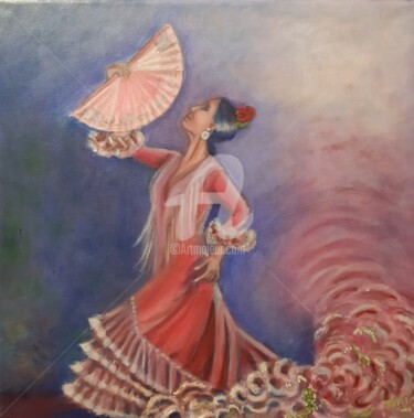 Painting titled "Flamenca 23" by Loubarca, Original Artwork, Oil Mounted on Wood Stretcher frame