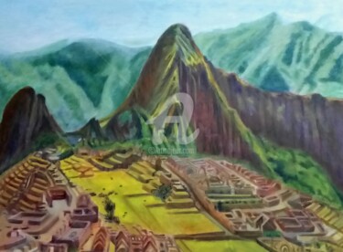 Painting titled "Machupichu .jpg" by Loubarca, Original Artwork, Oil Mounted on Wood Stretcher frame