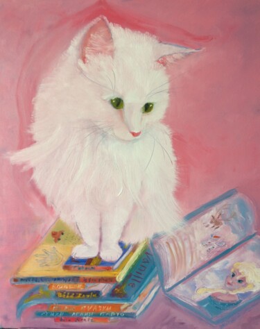 Painting titled "Chat" by Loudmila Harscouet, Original Artwork, Oil Mounted on artwork_cat.