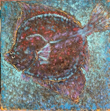 Painting titled "Poisson" by Loudmila Harscouet, Original Artwork, Oil Mounted on artwork_cat.