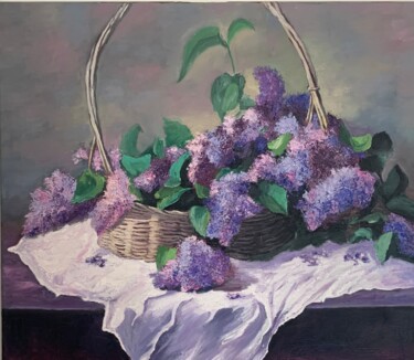 Painting titled "Lilas" by Loudmila Harscouet, Original Artwork, Oil Mounted on artwork_cat.