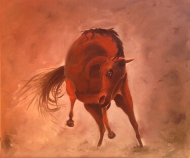 Painting titled "Cheval" by Loudmila Harscouet, Original Artwork, Oil Mounted on artwork_cat.
