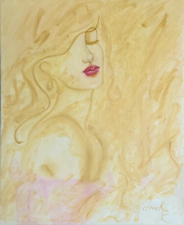 Ζωγραφική με τίτλο "Femme mystérieuse" από Loudmila Harscouet, Αυθεντικά έργα τέχνης, Λάδι Τοποθετήθηκε στο Ξύλινο φορείο σκ…