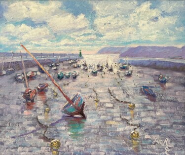Картина под названием "Bretagne. Marée bas…" - Loudmila Harscouet, Подлинное произведение искусства, Масло Установлен на Дер…