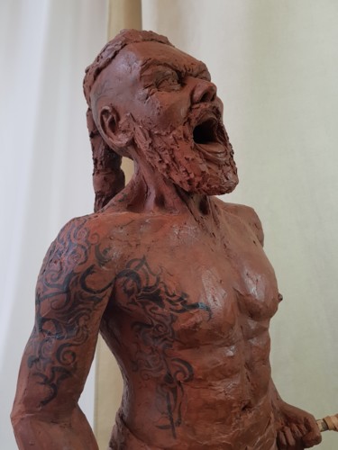 Sculpture titled "THURISAZ" by Lou Henix, Original Artwork, Clay