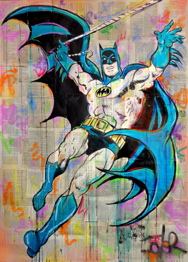 Drawing titled "BAT POP HERO" by Loui Jover, Original Artwork, Ink