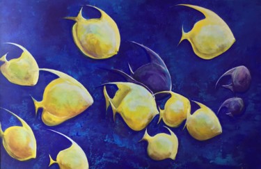 Painting titled "P’tits jaunes" by Michel, Original Artwork, Acrylic